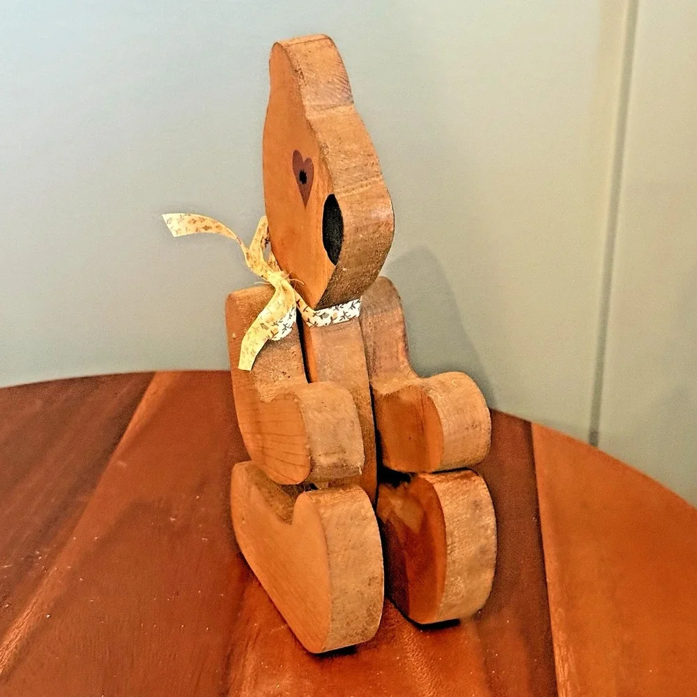 Handmade Folk Art Wooden Bear Jointed Articulated‎ Shelf Sitter 10.5